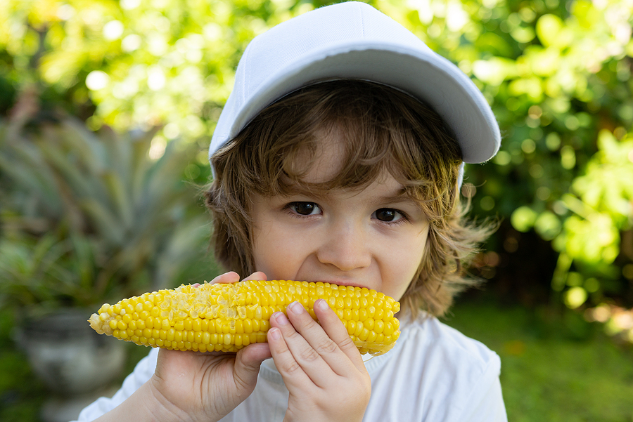 Child eating corn on the cob.